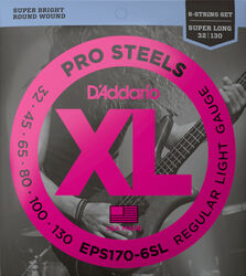 Cordes basse électrique D'addario EPS170-6SL Electric Bass 6-String Set ProSteels Round Wound Super Long Scale 30-130 - Jeu de 6 cordes