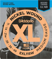 Cordes guitare électrique D'addario EXL115W Nickel Wound Medium 11-49 - Jeu de 6 cordes