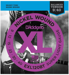 Cordes guitare électrique D'addario EXL120BT Electric Balanced Tension Super Light 9-40