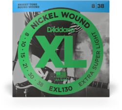 Cordes guitare électrique D'addario EXL130 Nickel Wound, Extra-Super Light, 8-38 - Jeu de 6 cordes