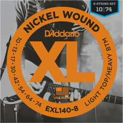 Cordes guitare électrique D'addario EXL140-8 Nickel Round Wound 8-String, LTHB, 10-74 - Jeu de 8 cordes