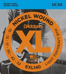 Cordes guitare électrique D'addario EXL140 Light Top Heavy 10-52 - Jeu de 6 cordes