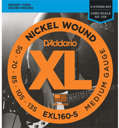 Cordes basse électrique D'addario EXL160-5 Electric Bass 5-String Set Nickel Round Wound Long Scale 50-135 - Jeu de 5 cordes