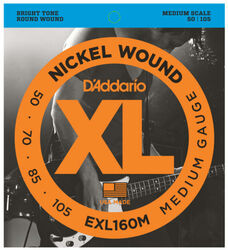 Cordes basse électrique D'addario EXL160M Electric Bass 4-String Set Nickel Round Wound Medium Scale 50-105 - Jeu de 4 cordes