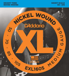 Cordes basse électrique D'addario EXL160S Electric Bass 4-String Set Nickel Round Wound Short Scale 50-105 - Jeu de 4 cordes