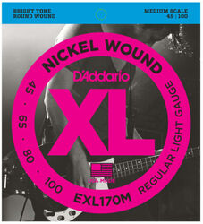 Cordes basse électrique D'addario EXL170M Electric Bass 4-String Set Nickel Round Wound Medium Scale 45-100 - Jeu de 4 cordes