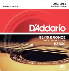 Cordes guitare acoustique D'addario EZ930 85/15 Bronze Acoustic Guitar Strings, Medium, 13-56 - Jeu de 6 cordes