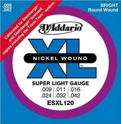 Cordes guitare électrique D'addario ESXL120 009-042 Nickel Double - Jeu de 6 cordes