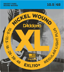 Cordes guitare électrique D'addario EXL110+ Nickel Wound Electric Regular Light Plus 10.5-48 - Jeu de 6 cordes