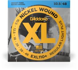 Cordes guitare électrique D'addario EXL110+ Nickel Wound, Regular Light Plus, 10.5-48 - Jeu de 6 cordes