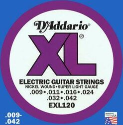 Cordes guitare électrique D'addario EXL120 Electric Super Light 09-42 - Jeu de 6 cordes