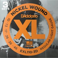 Cordes guitare électrique D'addario 3 sets XL Light 10-46 filé rond nickel  - EXL1103D - Jeu de 6 cordes