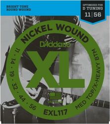 Cordes guitare électrique D'addario EXL 117 Nickel Wound Medium/Heavy Bottom 11-56 - Jeu de 6 cordes
