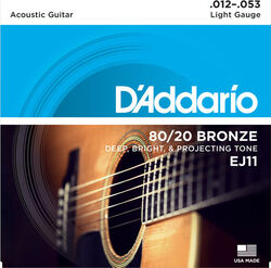 Cordes guitare acoustique D'addario EJ11 Bronze 80/20 12-53 - Jeu de 6 cordes