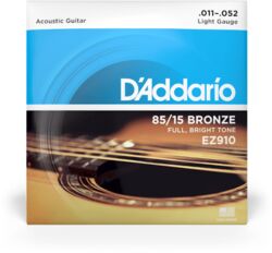 Cordes guitare acoustique D'addario GUIT. FOLK 6C 85.15 AMERICAN BRONZE 011.052 EZ910 - Jeu de 6 cordes