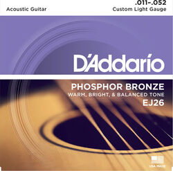 Cordes guitare acoustique D'addario EJ26 Bronze 80/20 11-52 - Jeu de 6 cordes