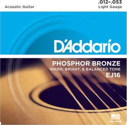 Cordes guitare acoustique D'addario EJ16 Bronze 80/120 12-53 - Jeu de 6 cordes