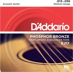 Cordes guitare acoustique D'addario Phosphor Bronze EJ17 Medium 13-56 - Jeu de 6 cordes