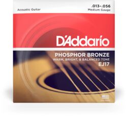 Cordes guitare acoustique D'addario Phosphor Bronze EJ17 Medium 13-56 - Jeu de 6 cordes