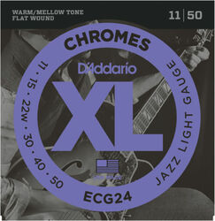 Cordes guitare électrique D'addario XL Chromes Flat Wound ECG24 11-50 - Jeu de 6 cordes