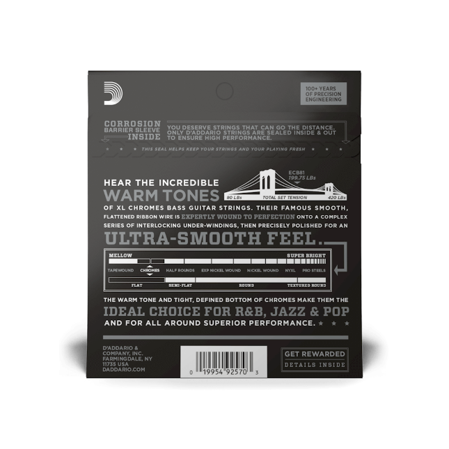 D'addario Jeu De 4 Cordes Ecb81 Chromes Flatwound Bass Long Scale Light 45-100 - Cordes Basse Électrique - Variation 1