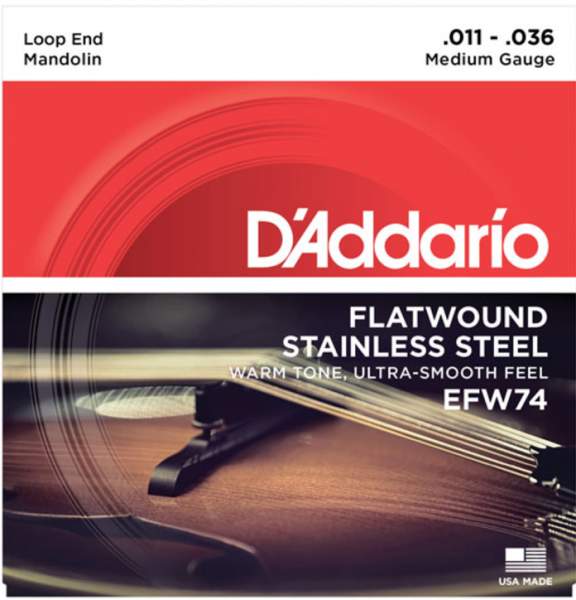 Cordes mandoline D'addario EFW74 Mandolin Strings, Flatwound, 11-36