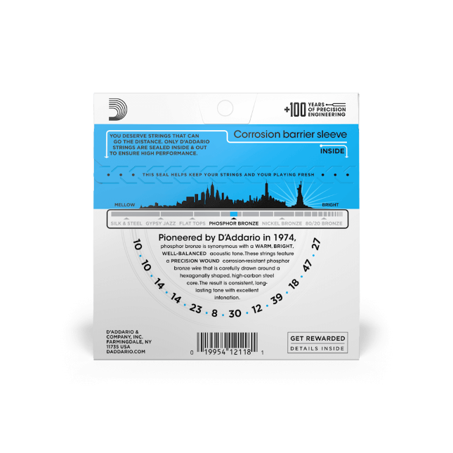 D'addario Jeu De 6 Cordes Ej38 Phosphor Bronze 12-string Acoustic Guitar Strings, Light, 10-47 - Cordes Guitare Acoustique - Variation 2