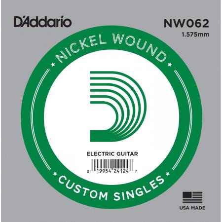 Cordes guitare électrique D'addario Electric (1) NW062 Single XL Nickel Wound 062 - Corde au détail