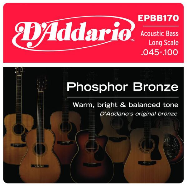 Cordes basse acoustique D'addario EPBB170 Phosphor Bronze Acoustic Bass, Long Scale, 45-100 - Jeu de 4 cordes