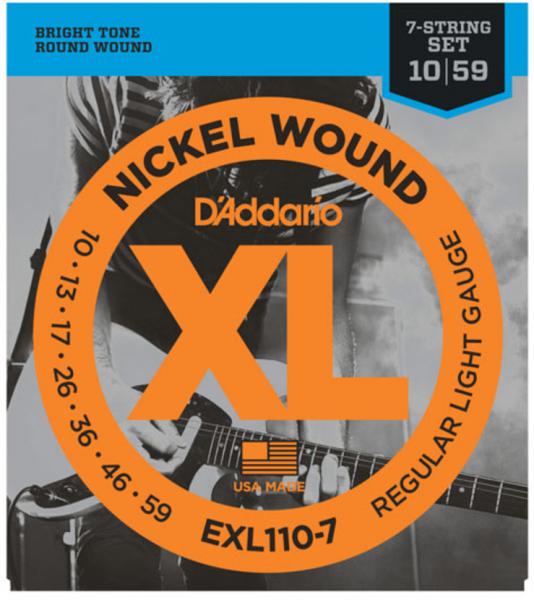 Cordes guitare électrique D'addario EXL110-7 Nickel Wound Electric 7-String 10-59 - jeu de 7 cordes