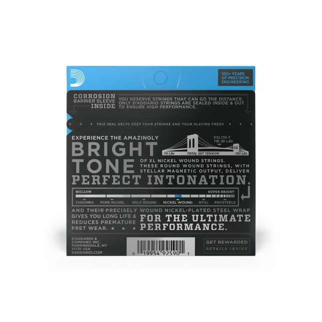 D'addario Jeu De 7 Cordes Exl110-7 Nickel Round Wound 7-string Regular Light 10-59 - Cordes Guitare Électrique - Variation 1