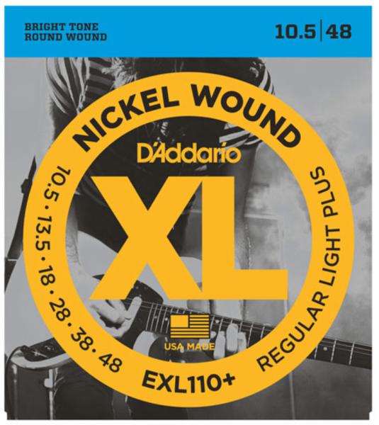 Cordes guitare électrique D'addario EXL110+ Nickel Wound Electric Regular Light Plus 10.5-48 - jeu de 6 cordes