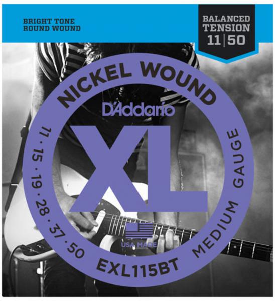 Cordes guitare électrique D'addario EXL115BT Nickel Wound Medium 11-50 - Jeu de 6 cordes