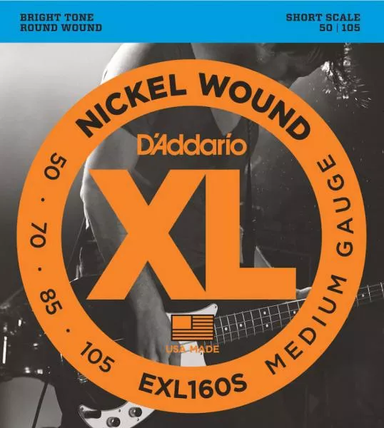Cordes basse électrique D'addario EXL160S Electric Bass 4-String Set Nickel Round Wound Short Scale 50-105 - Jeu de 4 cordes