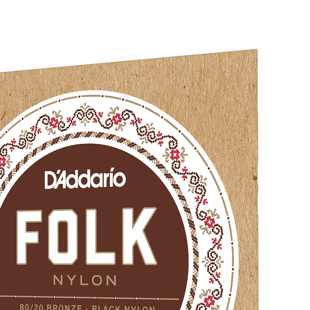 D'addario Ej34 Folk (6) 80/20 Bronze Wrap, Nylon Core, Black Nylon Trebles Ball End - Cordes Guitare Classique Nylon - Variation 3