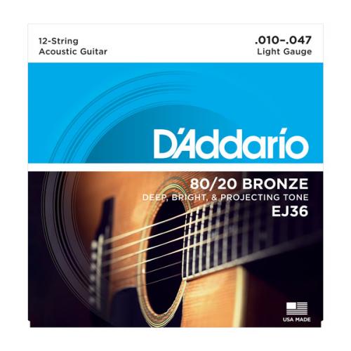 Cordes guitare acoustique D'addario EJ36 Bronze 80/20 10-47 - Jeu de 6 cordes