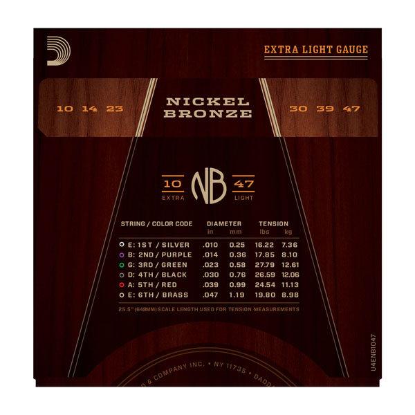 D'addario Nickel Bronze Acoustic Guitar Nb1047 Extra Light 10-47 - Cordes Guitare Acoustique - Variation 2