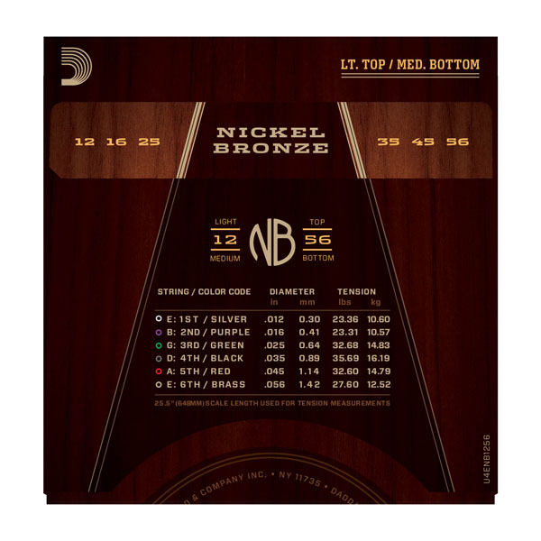 D'addario Jeu De 6 Cordes Nickel Bronze Acoustic Guitar Nb1256 Light Top Medium Bottom 12-56 - Cordes Guitare Acoustique - Variation 2