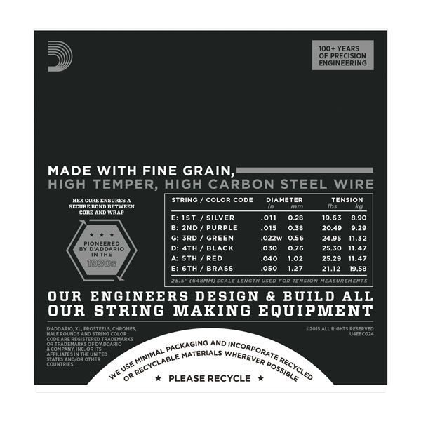 D'addario Jeu De 6 Cordes Xl Chromes Flat Wound Jazz Ecg24 Light 11-50 - Cordes Guitare Électrique - Variation 1