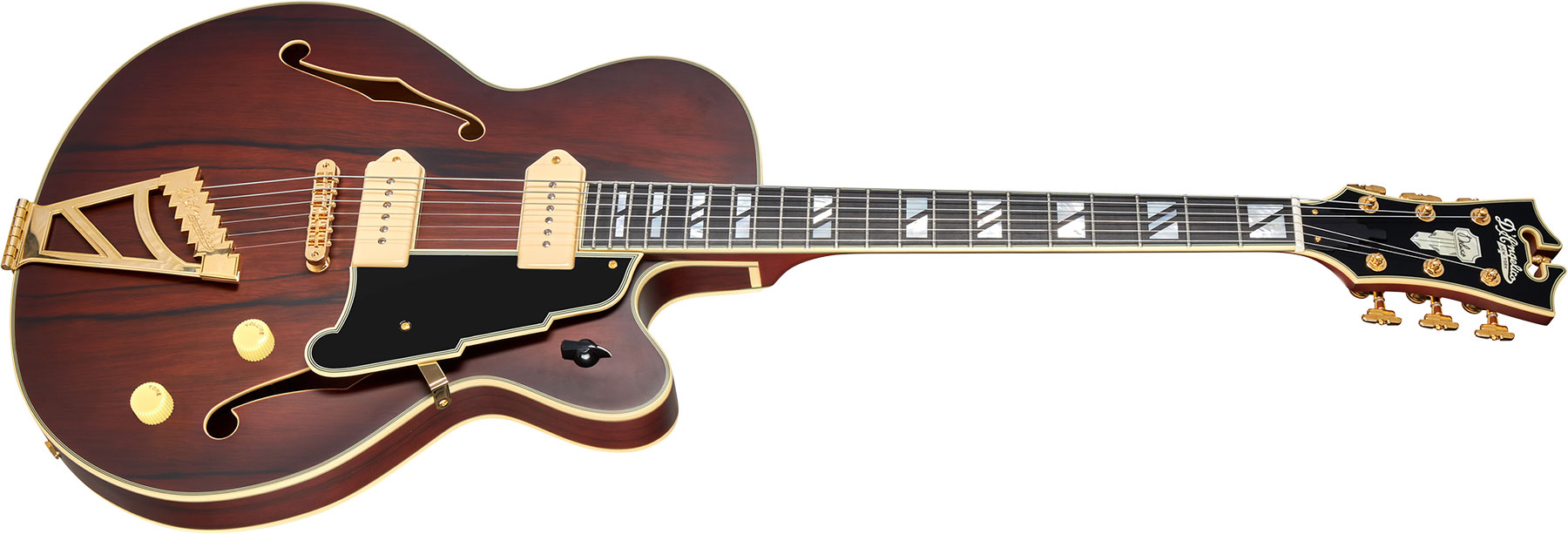 D'angelico 59 Deluxe 2s P90 Ht Eb - Satin Brown Burst - Guitare Électrique 3/4 Caisse & Jazz - Variation 1