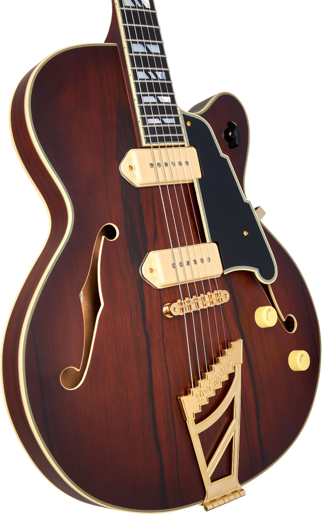 D'angelico 59 Deluxe 2s P90 Ht Eb - Satin Brown Burst - Guitare Électrique 3/4 Caisse & Jazz - Variation 3