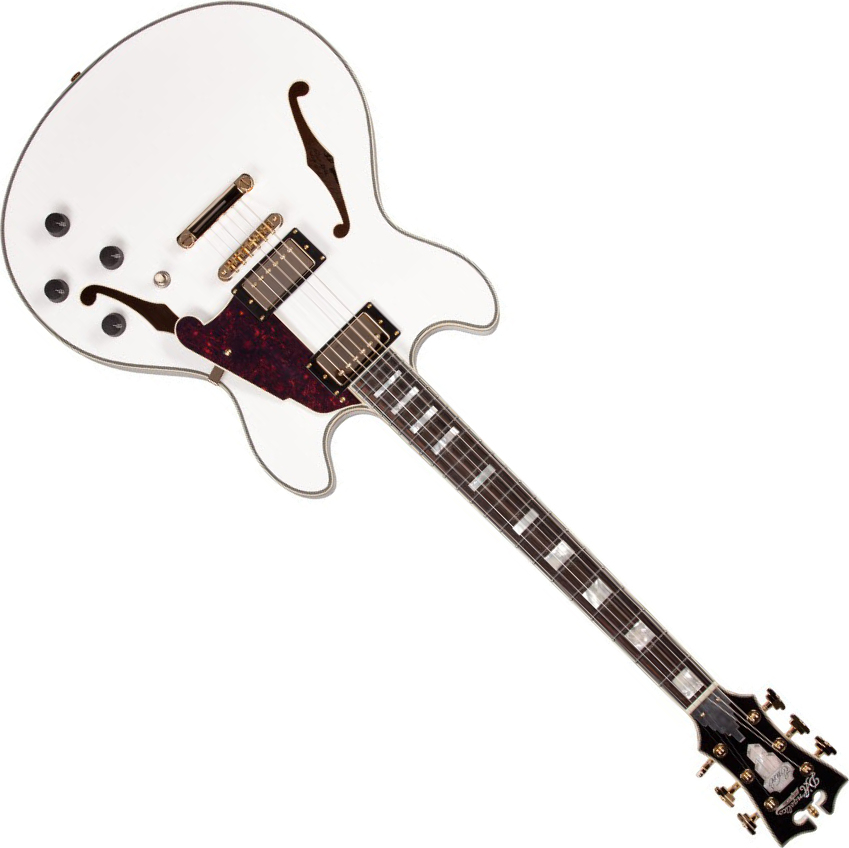 D'angelico Exdc White - Guitare Électrique 1/2 Caisse - Main picture