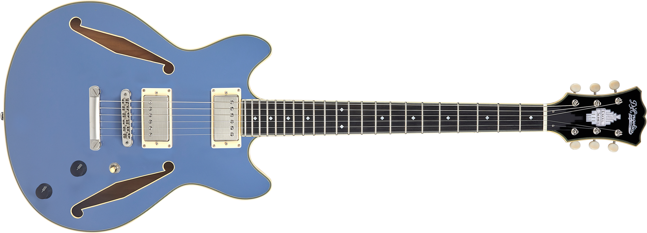 D'angelico Mini Dc Tour Excel 2h Ht Eb - Slate Blue - Guitare Électrique 1/2 Caisse - Main picture