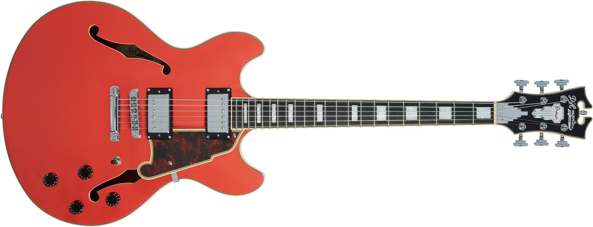 D'angelico Premier Dc 2h Ht Ova - Fiesta Red - Guitare Électrique 1/2 Caisse - Main picture