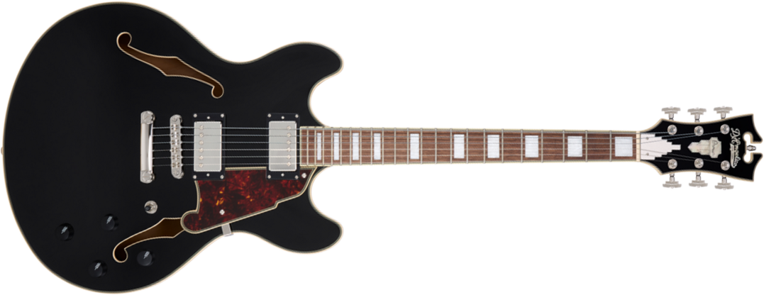 D'angelico Premier Dc 2h Ht Wal - Solid Black - Guitare Électrique 1/2 Caisse - Main picture