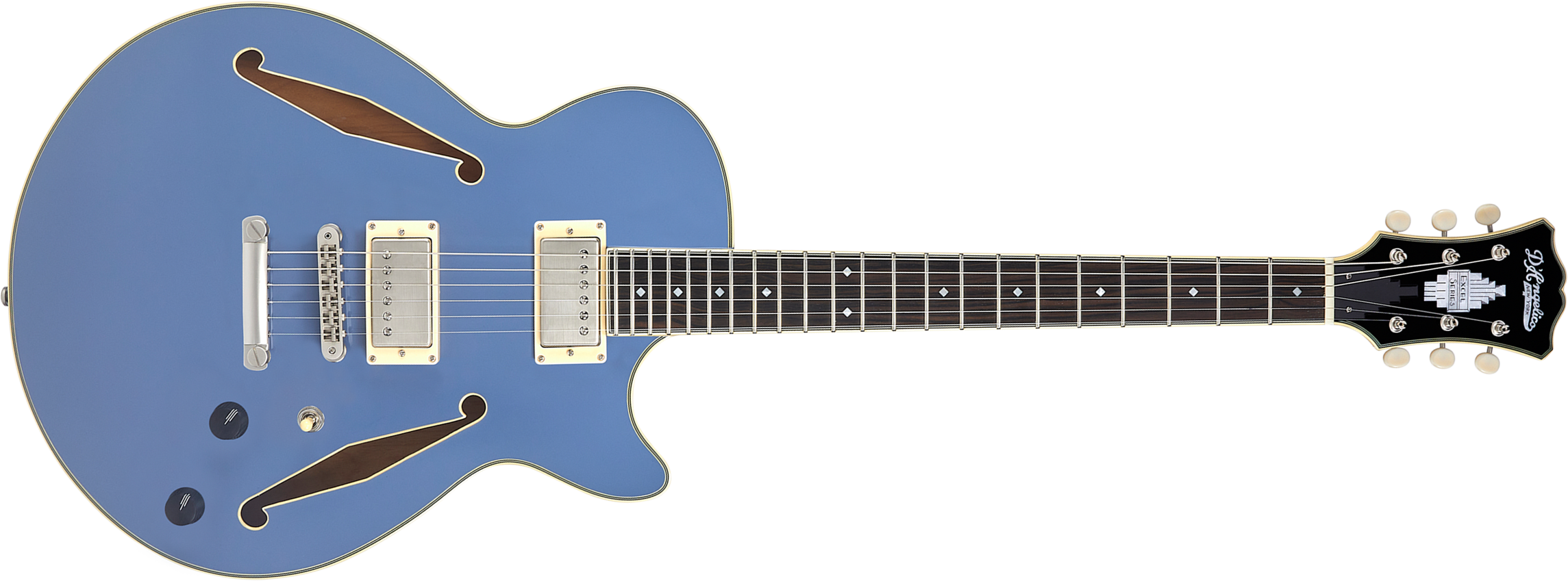 D'angelico Ss Tour Excel 2h Ht Eb - Slate Blue - Guitare Électrique 1/2 Caisse - Main picture