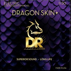 Cordes guitare électrique Dr DRAGON SKIN+ Core Technology Coated Wrap 11-50 - Jeu de 6 cordes