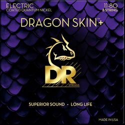 Cordes guitare électrique Dr DRAGON SKIN+ Core Technology Coated Wrap 11-80 - Jeu de 8 cordes