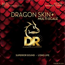 Cordes basse électrique Dr DRAGON SKIN+ Core Technology Coated Wrap 45-105 Tapered Multi-Scale - Jeu de 4 cordes
