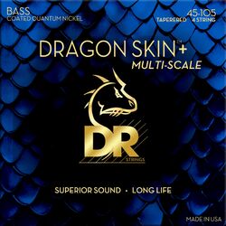 Cordes basse électrique Dr DRAGON SKIN+ Core Technology Coated Wrap 45-105 Tapered Multi-Scale - Jeu de 4 cordes